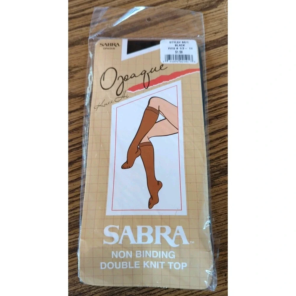 New NIP Vintage Pantyhose‎ Sabra Opaque Knee Highs Color Black Fits 8.5-11